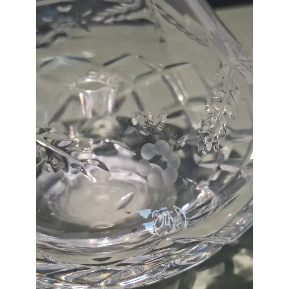 Vintage Cut Crystal Vase Floral Etched Pattern Flared Rim Clear Glass 10”